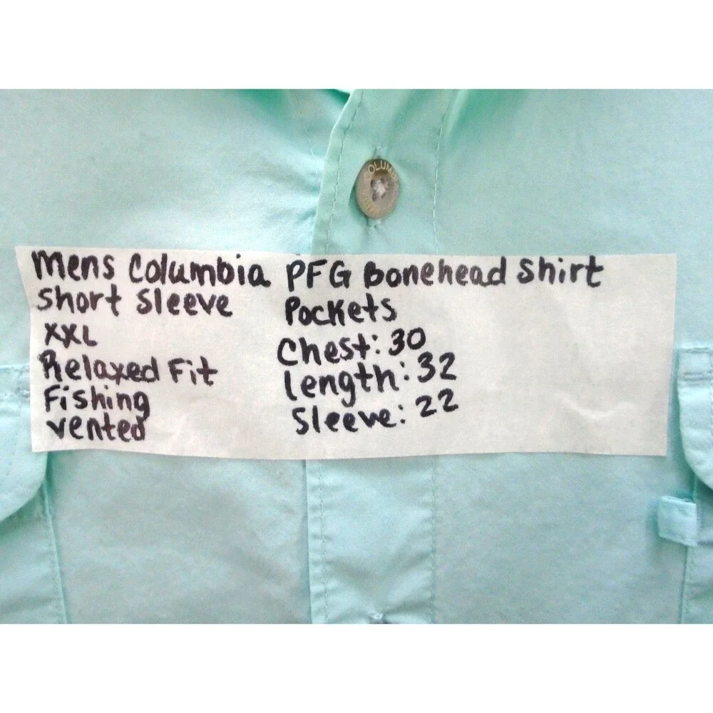 Columbia PFG Bonehead Shirt XXL Men Teal Short Sleeve Fishing Vented Relaxed Fit - Picture 4 of 9